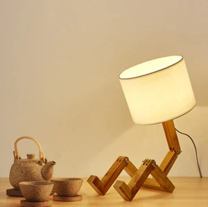 Modern Table Lamp Wood Man Shaped Bedroom Adjustable Desk Light Book Holder - Picture 1 of 9