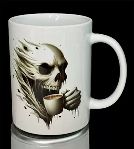 Skeleton Ghost Halloween White Ceramic Coffee Mug New - Picture 1 of 5