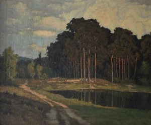Bosque paisaje Brandeburgo monograma enmarcado óleo lienzo alrededor de 1900 - Imagen 1 de 5