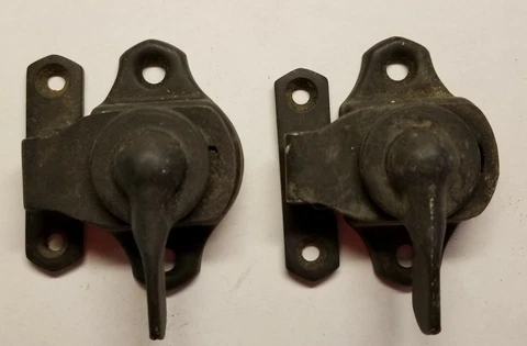 2 Vintage Antique Metal Window Sash Locks Cover