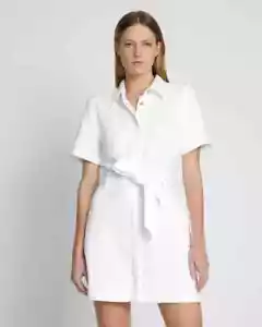 7 For All Mankind Denim Lustre Shirt Dress Women Large White Belted Waist JDM679 - Picture 1 of 10