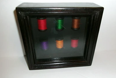 Sewing NEEDLE & THREAD Wooden Frame/PLEXIGLASS Made in India Sz 6 1/2" x 7" Used - Image 1 of 4