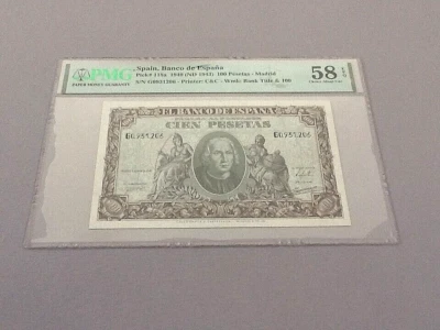 Spain P-118a 100 Pesetas ND(1943)  PMG 58 EPQ - Image 1 of 4