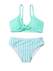NWT GIRLS size 7-8 MINT FRONT KNOT TIE STRIPED BIKINI - Picture 1 of 6
