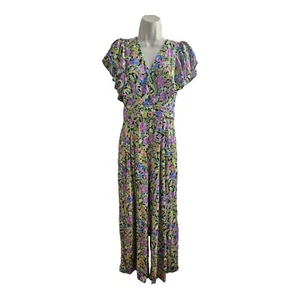 Zara Floral Print Open Back Ruffle Sleeve Romper Faux Wrap Pockets Size Medium - Bild 1 von 10