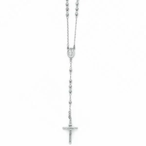 26" Rosary 4mm Bead 14k White Solid Gold Cross Necklace Guadalupe Rosario Oro - Picture 1 of 5