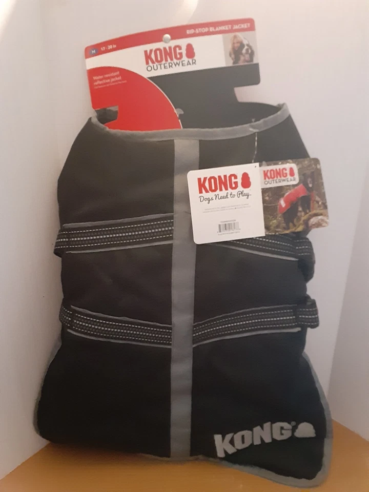 KONG Dog Rip Stop Blanket Coat Jacket Sz Medium Black Water Resistant Fleece