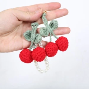 Crochet Cherry Key Accessory Comfortable Fruit Pendant Keychain Unique Gift - Picture 1 of 11