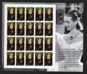 US Stamps — Full Pane of 20 — 2008 Lengends of Hollywood / Bette Davis #4350 MNH - Picture 1 of 1