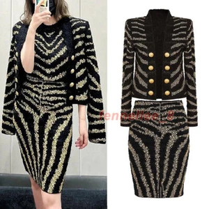 Women Autumn/spring New Button Fashion Knitted Hot Rhinestone Jacket + Skirt Set - Picture 1 of 29