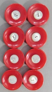 SET 8 RARE STUNNING CHERRY RED WHITE CENTER BAKELITE BUTTONS 1" - Picture 1 of 2