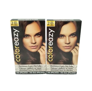 Coloreazy Permanent Cream Hair Color Dye #2 Dark Brown One Application x 2 - Picture 1 of 10