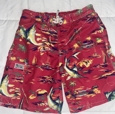 Pantalones Cortos Polo Ralph Lauren Rosa Coral Marlin Pez Espada Floral Bañador Pequeño Foto 1 de 4
