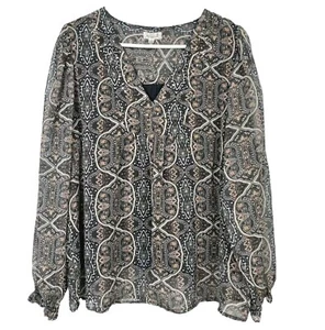 ONE WORLD Blouse Sz 1X Rhinestone Western Peasant Boho Top - Picture 1 of 24