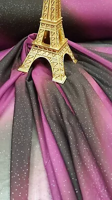 Fabric Sold by the Yard Fuchsia and Black Mesh Vertical Striped Glitter On 4 Way - Image 1 of 4