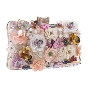 Bolso sin asas para mujer Bolso sin asas con cuentas Flor Lentejuelas Bolso de mano Bolso de noche - Imagen 1 de 12
