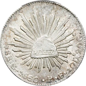 MEXICO GUANAJUATO 1860-GoPF 8 REALES UNCIRCULATED COIN PCGS CERTIFIED MS62 - Picture 1 of 6