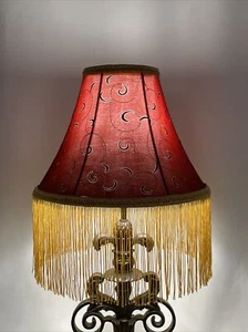 Victorian Art Deco Style Boho Lamp Shade Burgundy Red Gold Fringe Embroidery 12" - Picture 1 of 23