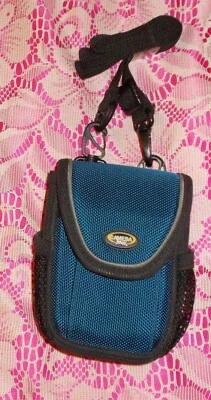 Blue & Black Canvas CAMERA BAG w/ Neck Strap, Wristlet Handle, NWOT - Image 1 of 4