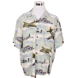 Kalaheo Mens Shirt XL Green Beige Planes Bomber Flying Fortress Cotton Blend - Picture 1 of 8