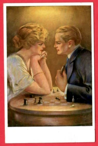 Spiel fürs Leben. MANN UND FRAU SPIELT SCHACH VINTAGE PC. 3200 - Bild 1 von 2