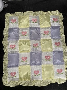 AMERICAN GIRL Bitty Baby Bedding Quilt Only Heart Flower Design Yellow Lavender - Picture 1 of 10