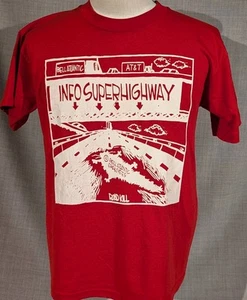 T-shirt vintage Info Superhighway anni 90 BellAtlantic AT&t Roadkill rossa taglia L - Foto 1 di 8