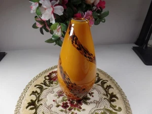 Swirl Excel Art Glass Amber & Black Bud Vase Japan 9 1/2” Hand Blown - Picture 1 of 7