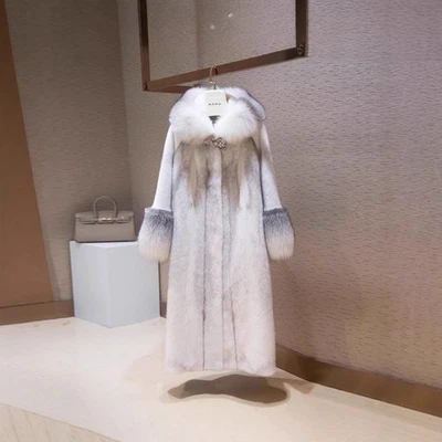 Abrigo de invierno de lujo para mujer de piel de visón engrosado cálido moda nuevo cuello de piel chaqueta Foto 1 de 4