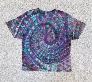 Gilden Women’s Purple Green Blue Spiral Ice Tie Dye Short Sleeve Shirt Size 2XL - Picture 1 of 9