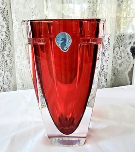 Waterford Kristall rot Metra quadratische Sommerso Vase - 7" hoch - Irland neuwertig keine Box - Bild 1 von 6