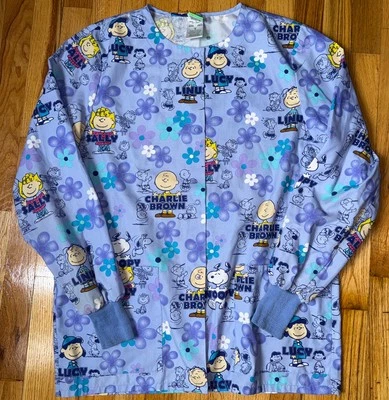 Peanuts Scrubs Womens Small Snoopy All Over Print Medical Uniform Shirt - Image 1 of 4