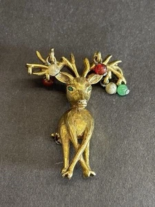VINTAGE CHRISTBAUM ANSTECKNADEL BROSCHE JEANNE RENTIER BAUMELT GOLDFARBEN MCM - Bild 1 von 11
