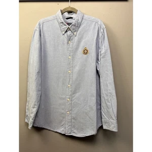 CHAPS Oxford Shirt Mens Large Blue Crest Embroidered button down Preppy - Picture 1 of 6