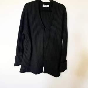 Roucha schwarzer Merinowolle großer Rippstrick offener Pullover Strickjacke Gr. "D" XL - Bild 1 von 9