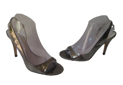 SANDALIAS DE TACÓN VIA SPIGA PLATEADAS DE CUERO METÁLICO DE 4" EE. UU. 8,5 SEXY $260 ENVÍO/H gratis Foto 1 de 4