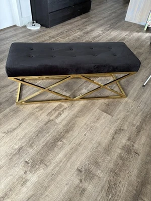 Banco italiano Mid Century Neo clásico de latón con tapicería Fortuny con borde Foto 1 de 4