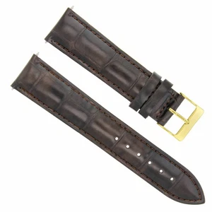 20MM LEATHER WATCH STRAP BAND REGULAR CLASP FOR MONTBLANC WATCH DARK BROWN GOLD - Picture 1 of 4