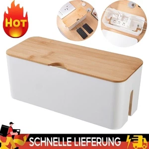 Kabel-Box Holzkiste mit Deckel Aufbewahrungsbox Kabelsammler Medium weiß DE - Afbeelding 1 van 12