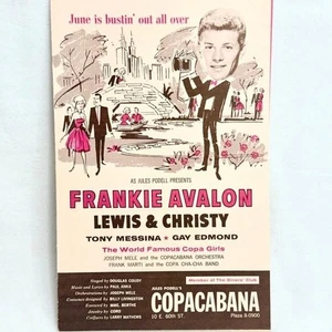 Raro folleto de espectáculo promocional Frankie Avalon Copacabana y club nocturno (1962) - Imagen 1 de 10