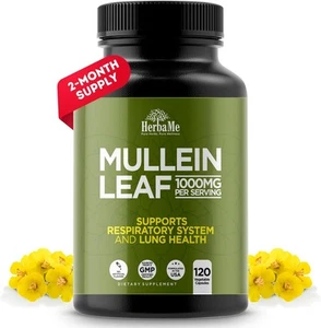 Mullein Leaf 1000mg, 120 Capsules, Lung Detox for Smokers, Cleanse... - Picture 1 of 7