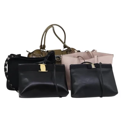 Bolsa Salvatore Ferragamo couro esmaltado nylon 5 conjuntos preta cáqui rosa autêntica bs29853 - Imagem 1 de 4