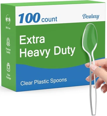 Cucharas desechables de plástico transparente de 100 unidades, sin BPA, resistentes al calor,  Foto 1 de 4