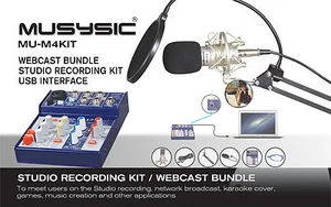 MUSYSIC Studio Recording/Webcast Kit, 4-Channel Mixer w/ USB Interface MU-M4KIT - Picture 1 of 10
