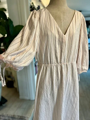 Calvin Klein Pink Striped Maxi Dress Puffed Sleeves Sz 14 Dress Romantic - Image 1 of 4