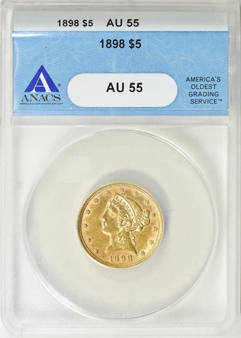 1898 LIBERTY HEAD HALF EAGLE $5 GOLD ANACS AU55 Cover
