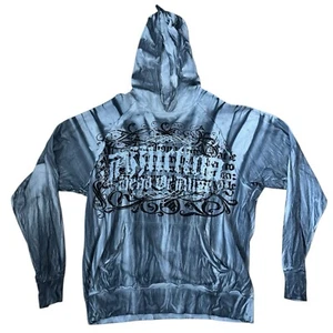 Vintage Y2K Affliction Size M Men’s Black Studs Head Armor Wings Hoodie Pullover - Picture 1 of 5