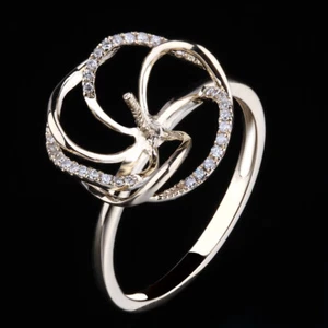 Round 8-11mm Pearl SI/H Diamond Engagement Solid 14K Yellow Gold Semi Mount Ring - Picture 1 of 10
