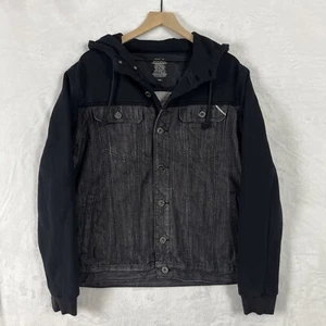 CULT OF INDIVIDUALITY Men’s Hooded Denim Jacket 2XL Black Pockets Biker Grunge - Picture 1 of 17