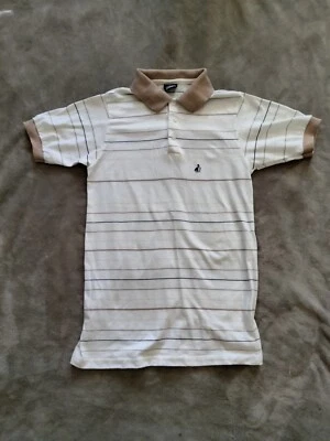 Vintage 80s Striped Jockey Polo Shirt Men's size Small brown tan collared EUC - Image 1 of 4